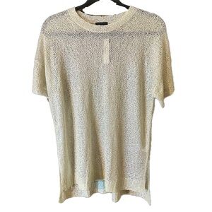J Crew Women’s Off White Cream Sequins Metallic Knit Short Sleeve Tunic Top Sz L